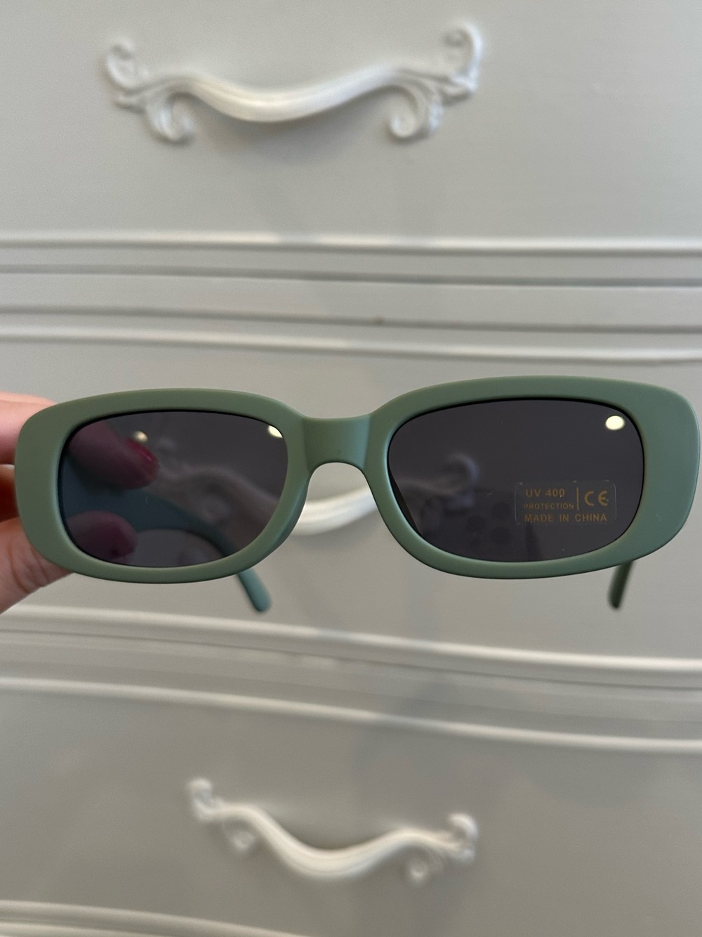 "Team Bride" Matte Sage Green Rectangular Sunglasses